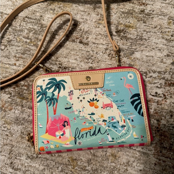 Spartina 449 Florida Map Crossbody Bag - Blue and Pink - Picture 1 of 3